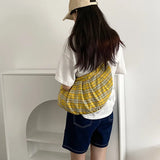 Yellow Checkered Handbag Ruched Handle Purse With Zipper