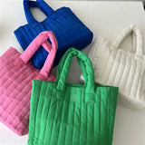 Women's Space Cotton Soft Handbag Vertical Striation Square Casual Tote