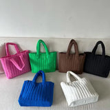 Women's Space Cotton Soft Handbag Vertical Striation Square Casual Tote