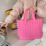 Women's Space Cotton Soft Handbag Vertical Striation Square Casual Tote