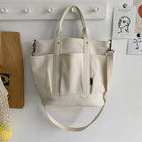 Women's Thick Canvas Tote Messenger Bag Zipper Closure