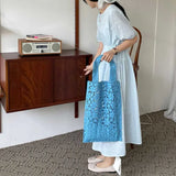 Woven Shoulder Bag Hook Flower Lace Tote Bags Summer Beach Cotton Portable