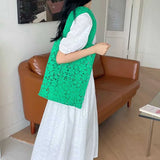 Woven Shoulder Bag Hook Flower Lace Tote Bags Summer Beach Cotton Portable