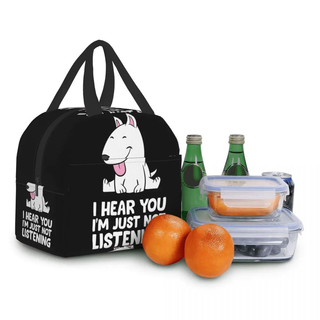 Funny Bull Terrier Insulated Lunch Bags for Women Dog Reusable Cooler