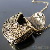 Vintage Bronze Locket Chain Pendant Long Necklace