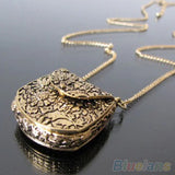 Vintage Bronze Locket Chain Pendant Long Necklace