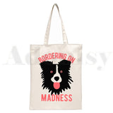 Border Collie Dog Harajuku Handbags Shoulder Bags Canvas Bag