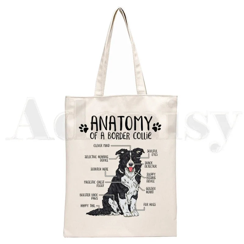 Border Collie Dog Harajuku Handbags Shoulder Bags Canvas Bag