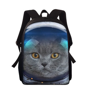 Cat Print School Backpack for Kids, 15 Inch