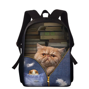 15 Inch Cowboy Pocket Cat Printing Backpack Kids Schoolbag