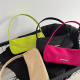 Avocado Green Baguette Underarm Bag Solid Nylon Women Handbag