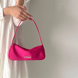 Avocado Green Baguette Underarm Bag Solid Nylon Women Handbag