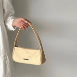 Avocado Green Baguette Underarm Bag Solid Nylon Women Handbag
