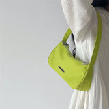 Avocado Green Baguette Underarm Bag Solid Nylon Women Handbag