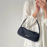 Avocado Green Baguette Underarm Bag Solid Nylon Women Handbag