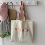 Letter Print Canvas Shoulder Shopping Bag for Women