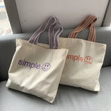 Letter Print Canvas Shoulder Shopping Bag for Women