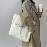 Letter Print Canvas Shoulder Shopping Bag for Women