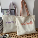 Letter Print Canvas Shoulder Shopping Bag for Women