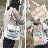Comfortable Style Stitching Canvas Bag Multipurpose Backpack Female Messenger Ba