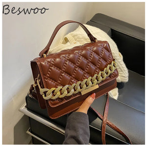 Quilted Plaid Shoulder Bag Crossbody Chain Ladies Square Bag