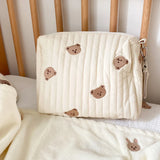 Bear Embroidery Makeup Bag Mommy Bag Nappy Pouch Travel Women's Clutch Handbags
