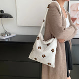Winter Bear Print Shoulder Bag Plush Crossbody Bags