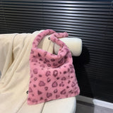Winter Bear Print Shoulder Bag Plush Crossbody Bags