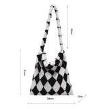 INS Women Checkerboard Print Shoulder Bag Large Capacity Tote Winter Bucket Bags