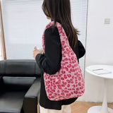 Women Plush Flower Shoulder Bags Leopard Cow Print Bucket Bags