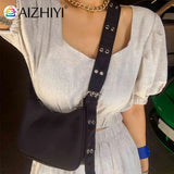 INS Women Reviet Wide Strap Shoulder Bag Casual Nylon Crossbody Travel Bag