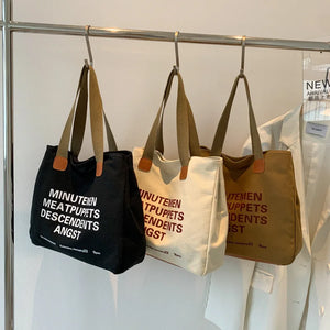Niche Canvas Bag for Women Letter Hit Shoulder Bag Large Capacity Shopping Bag