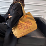 Niche Canvas Bag for Women Letter Hit Shoulder Bag Large Capacity Shopping Bag