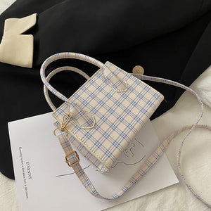Plaid Tote Bag Women PU Leather Handbag Shoulder Crossbody Travel Purse