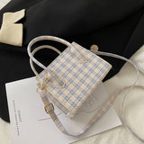 Plaid Tote Bag Women PU Leather Handbag Shoulder Crossbody Travel Purse