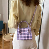 Plaid Tote Bag Women PU Leather Handbag Shoulder Crossbody Travel Purse