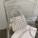 Plaid Tote Bag Women PU Leather Handbag Shoulder Crossbody Travel Purse