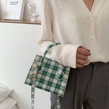 Plaid Tote Bag Women PU Leather Handbag Shoulder Crossbody Travel Purse