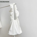 Ruched Women Shoulder Bag Ladies Ruffles Middle Handbag