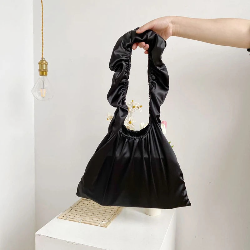 Ruched Women Shoulder Bag Ladies Ruffles Middle Handbag