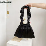 Ruched Women Shoulder Bag Ladies Ruffles Middle Handbag