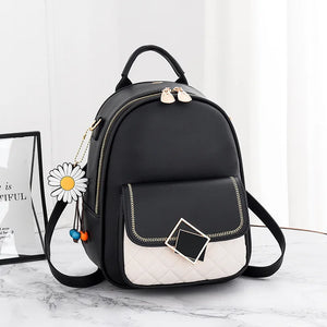 Small Backpack Women's PU Leather Schoolbag