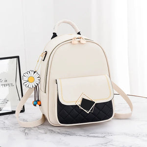 Small Backpack Women's PU Leather Schoolbag