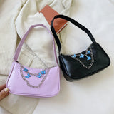 INS Women Butterfly Chain Bag Retro Underarm Bag PU Leather Shoulder Female Bags