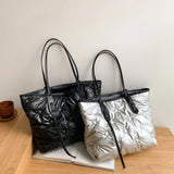 Winter Down Bags Feather Space Cotton Padded Handbags Women Solid Quilted Bucket