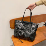 Winter Down Bags Feather Space Cotton Padded Handbags Women Solid Quilted Bucket