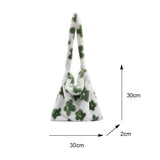 Women Flower Print Shoulder Bags Soft Plush Bucket Bags Crossbody Tote Bags