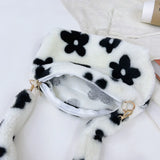 Women Flowers Print Shoulder Bag Soft Plush Underarm Bags