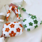 Women Flowers Print Shoulder Bag Soft Plush Underarm Bags