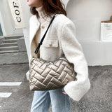 Women Winter Quilted Lattice Shoulder Bag